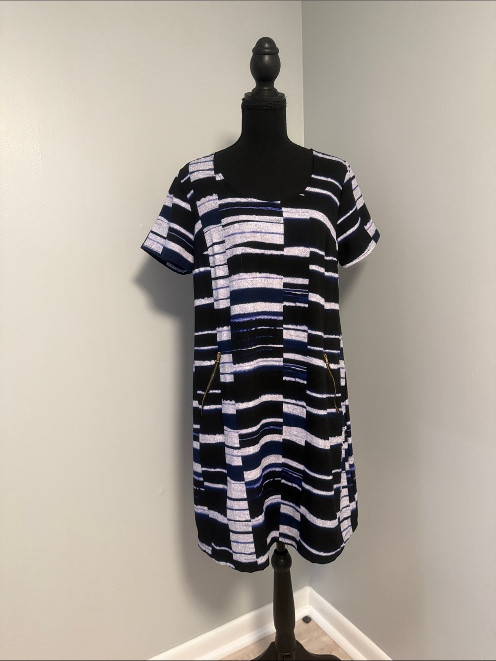 Striped Black and White Midi Dress